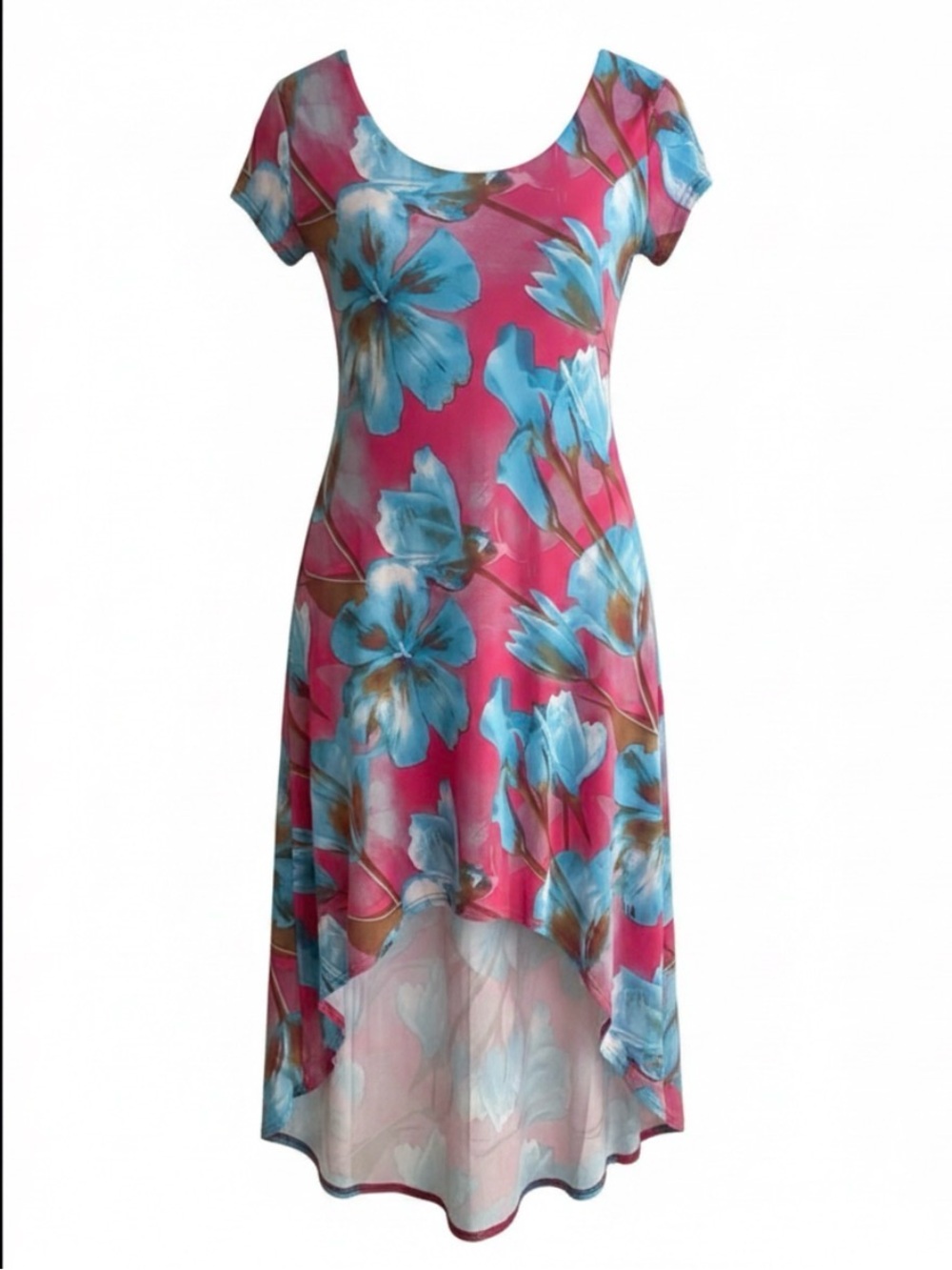 High-Low Short Sleeve Sundress in Pink and Blue NWT